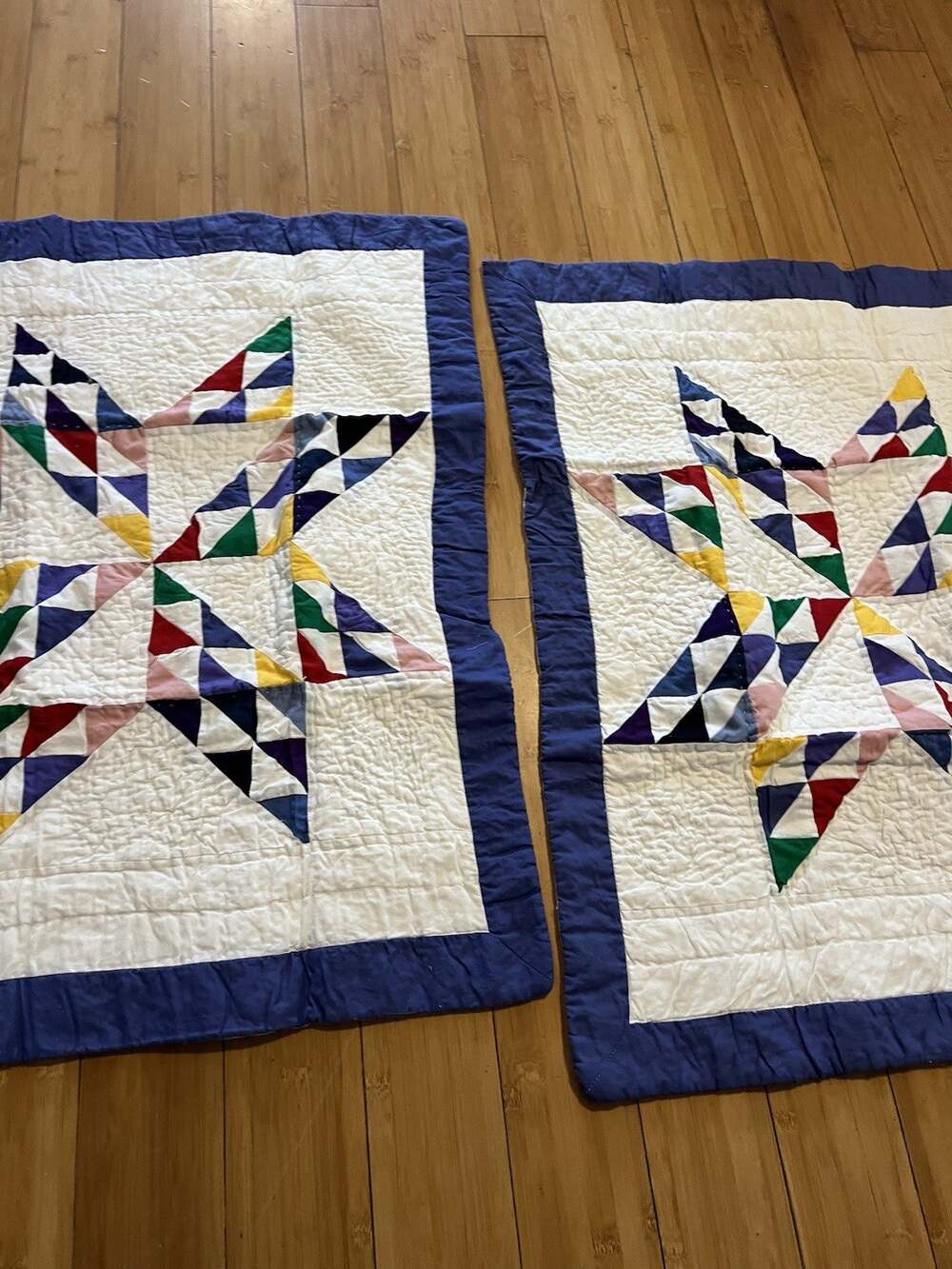 A Pair Vintage Style Ohio Star Queen Quilted Pillow Shams Hand Patchwork 30x24